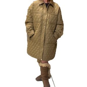 Michael Kors Women’s 2XL Long Quilted Beige Lightweight Jacket /Faux Leather NWT